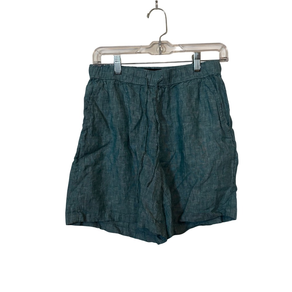 Tahari Women's Shorts Small Teal 100% Linen Pull On Drawstring Elastic Waist